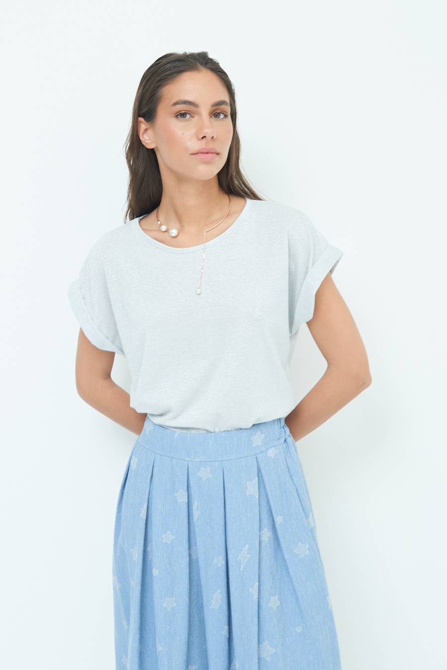 Kikisix T-SHIRT OVER CON RISVOLTO LUREX ARGENTO Grande vendita