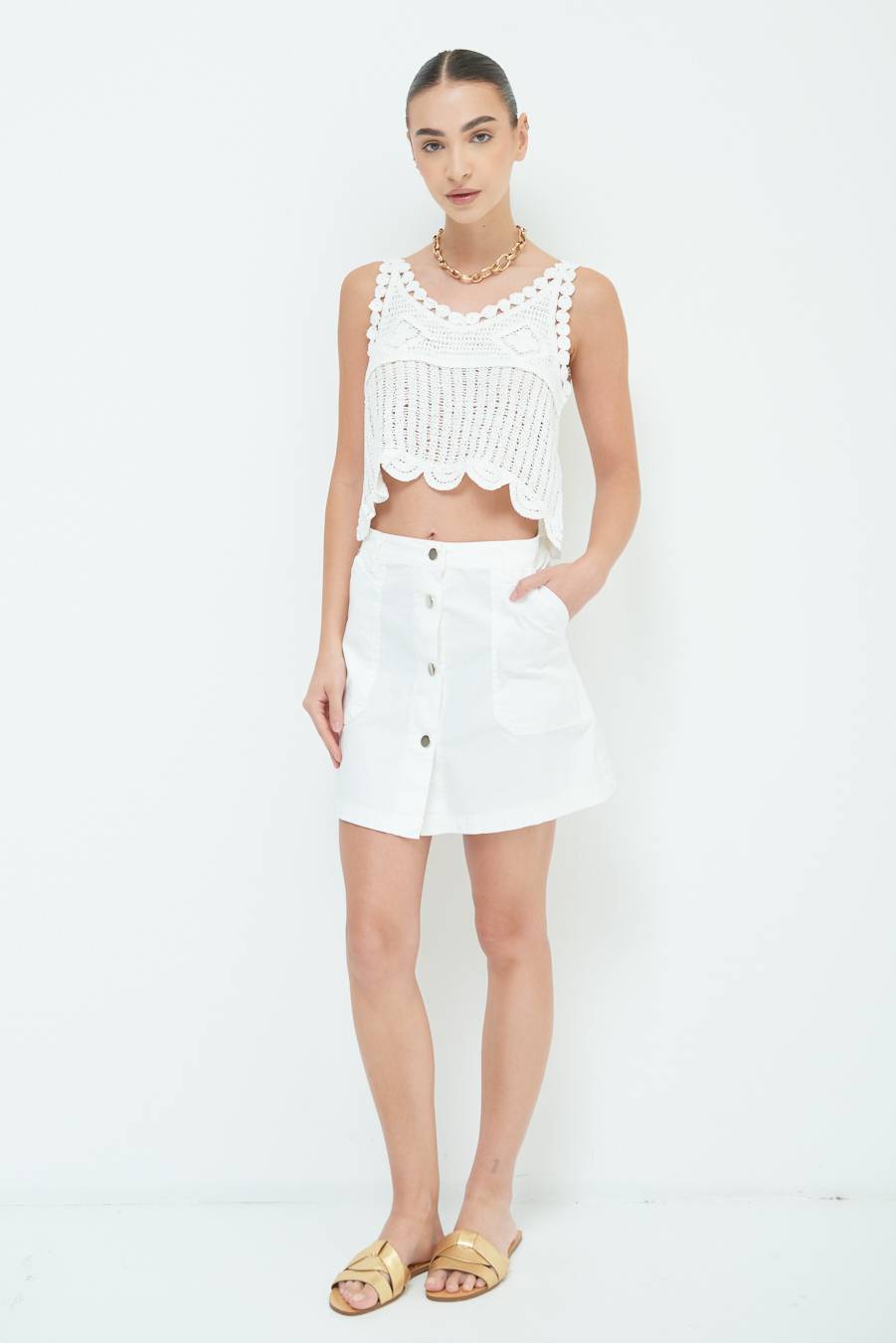 Kikisix CROP TOP MACRAME BIANCO Latest fashion