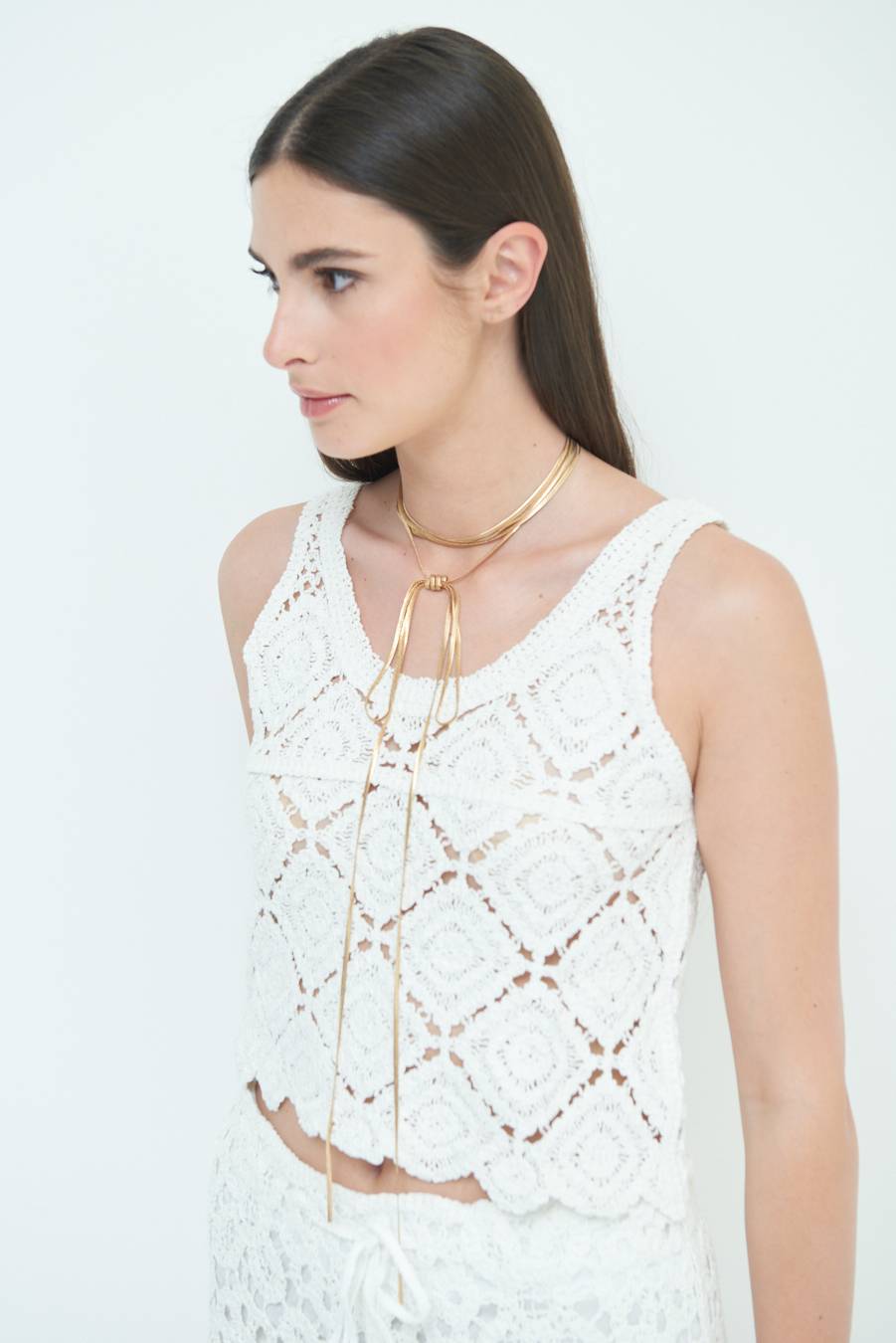 Kikisix TOP CROP MACRAME ROMBI BIANCO Enormi risparmi