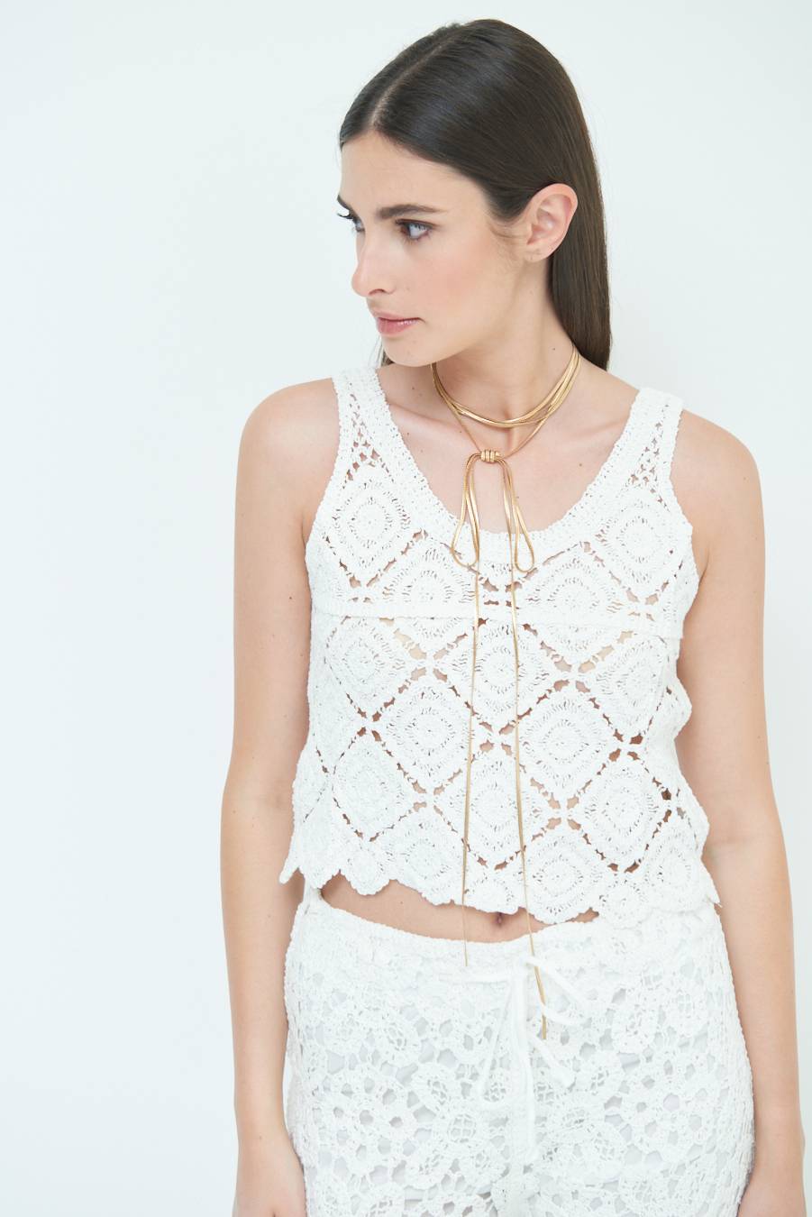Kikisix TOP CROP MACRAME ROMBI BIANCO Enormi risparmi