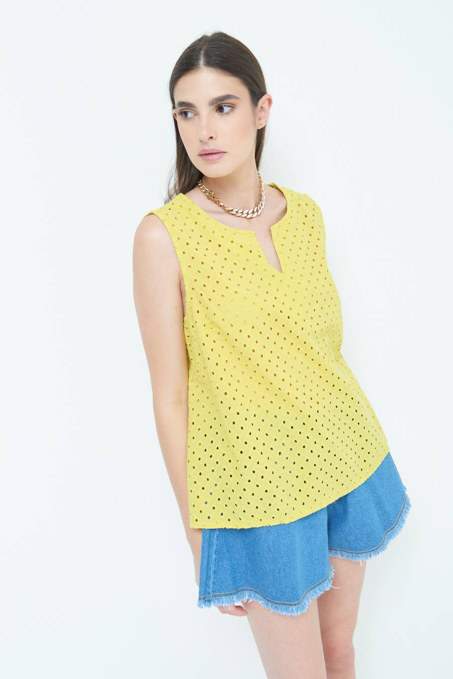 Kikisix TOP SMANICATO SANGALLO LIMONE Ritorno libero