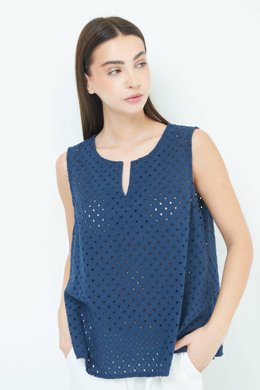 Kikisix TOP SMANICATO SANGALLO BLU Ultimi tre giorni