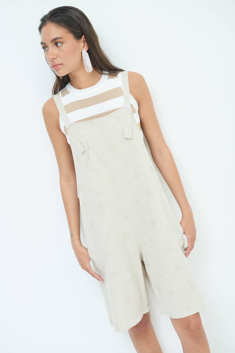 Kikisix SALOPETTE BERMUDA CON STELLE E FULMINI BEIGE Solo un giorno rimasto
