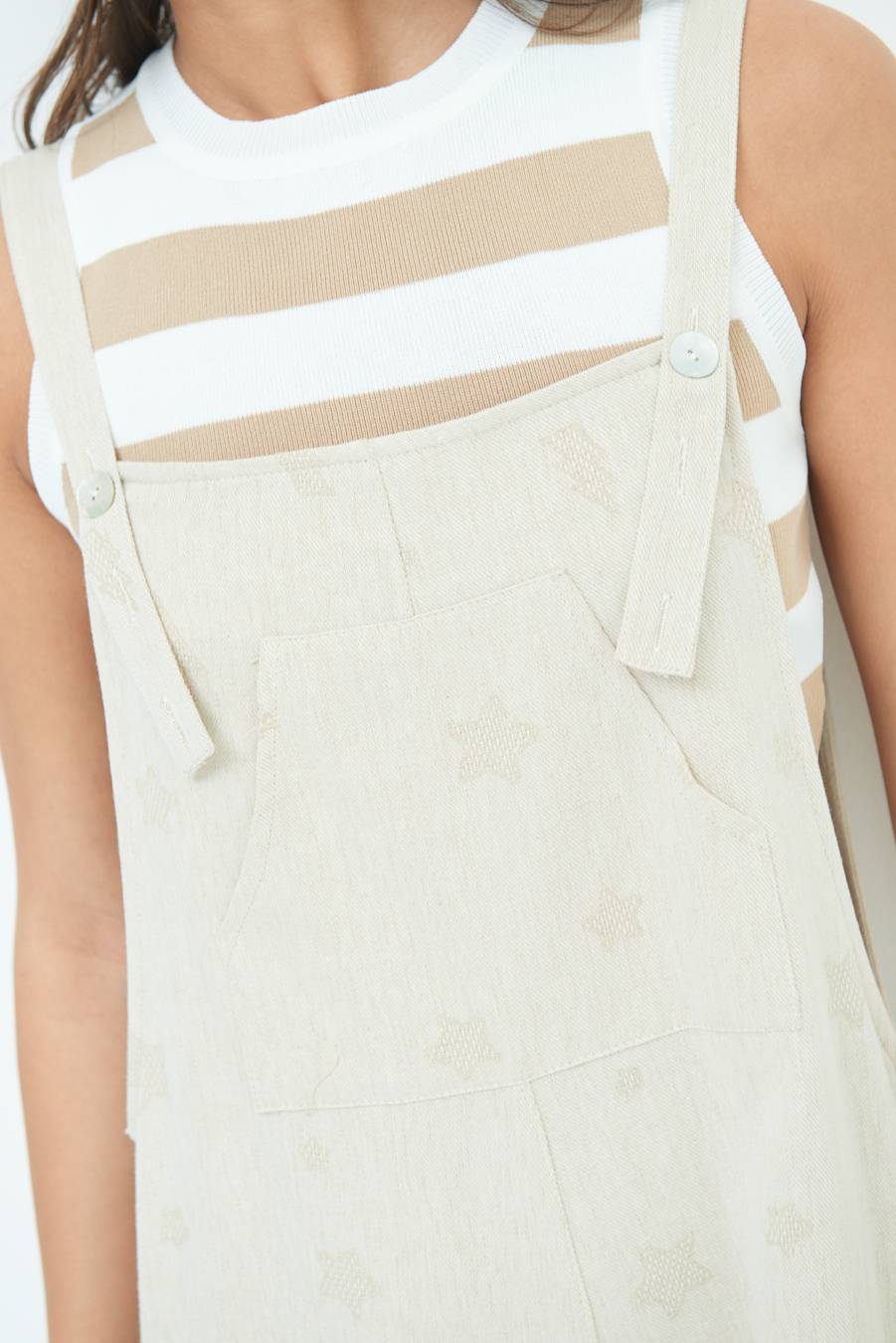 Kikisix SALOPETTE BERMUDA CON STELLE E FULMINI BEIGE Solo un giorno rimasto