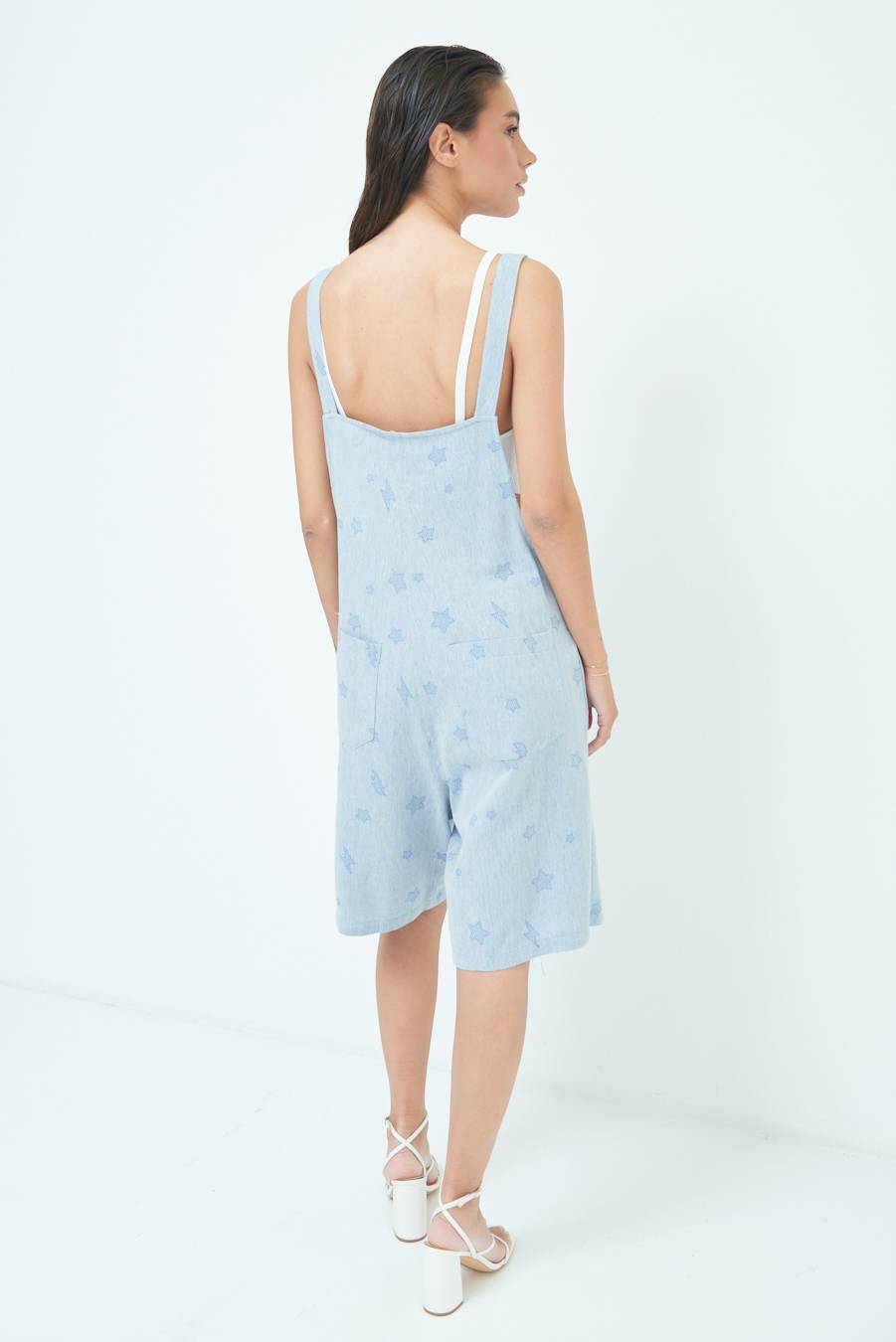 Kikisix SALOPETTE BERMUDA CON STELLE E FULMINI BLU CHIARO Super sconto