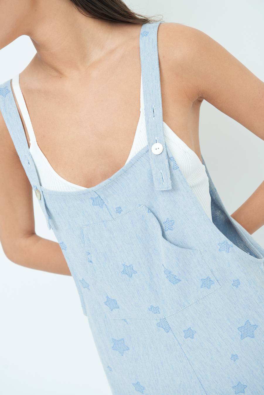 Kikisix SALOPETTE BERMUDA CON STELLE E FULMINI BLU CHIARO Super sconto