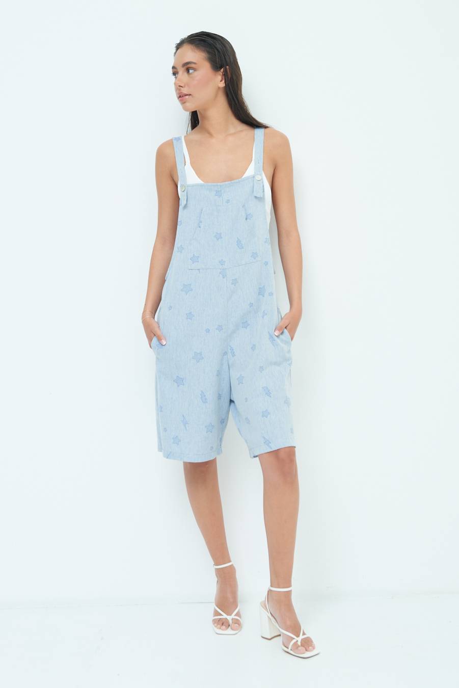 Kikisix SALOPETTE BERMUDA CON STELLE E FULMINI BLU CHIARO Super sconto