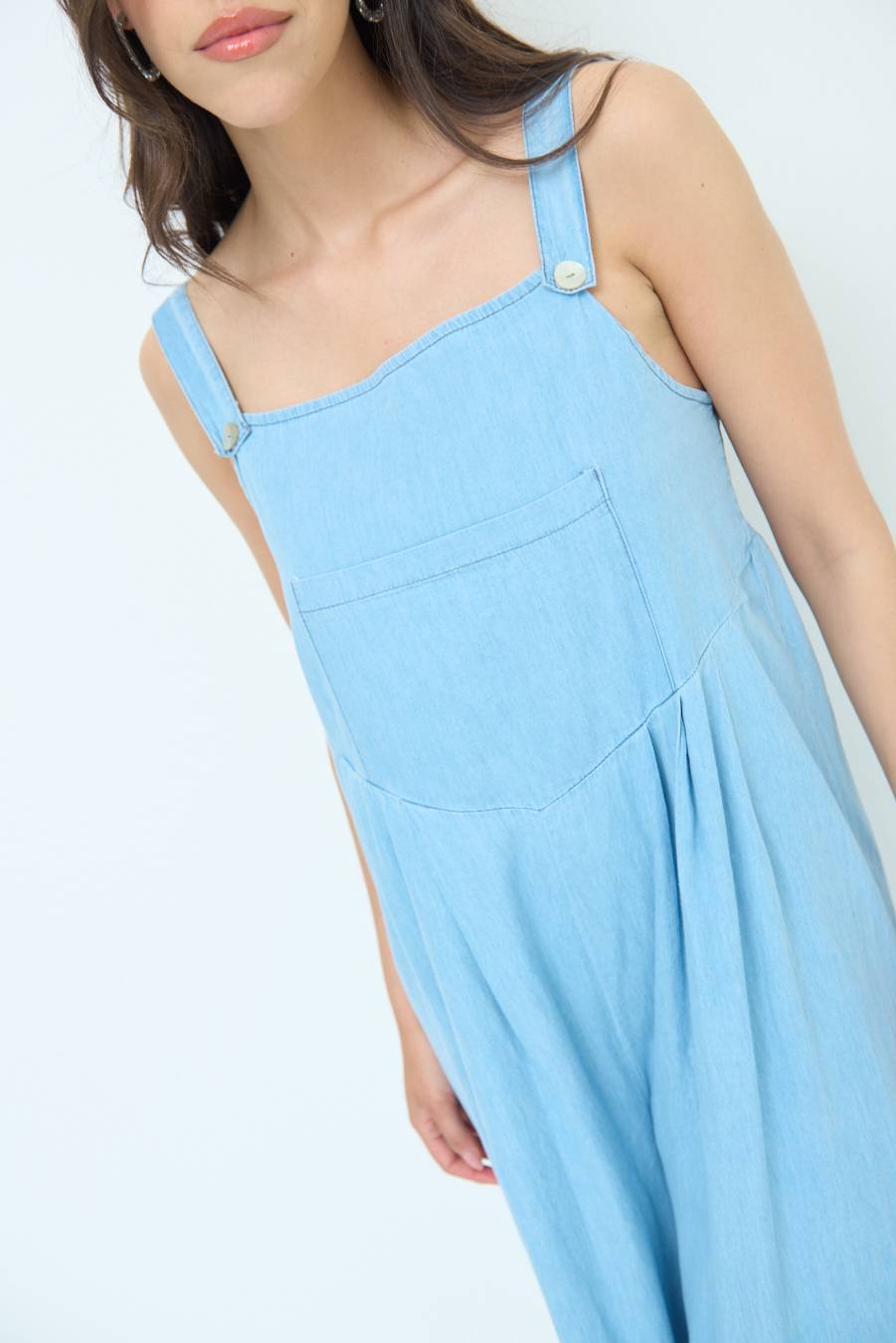 Kikisix SALOPETTE TASCA DAVANTI CHAMBRAY BLU CHIARO Trasporto libero internazionale