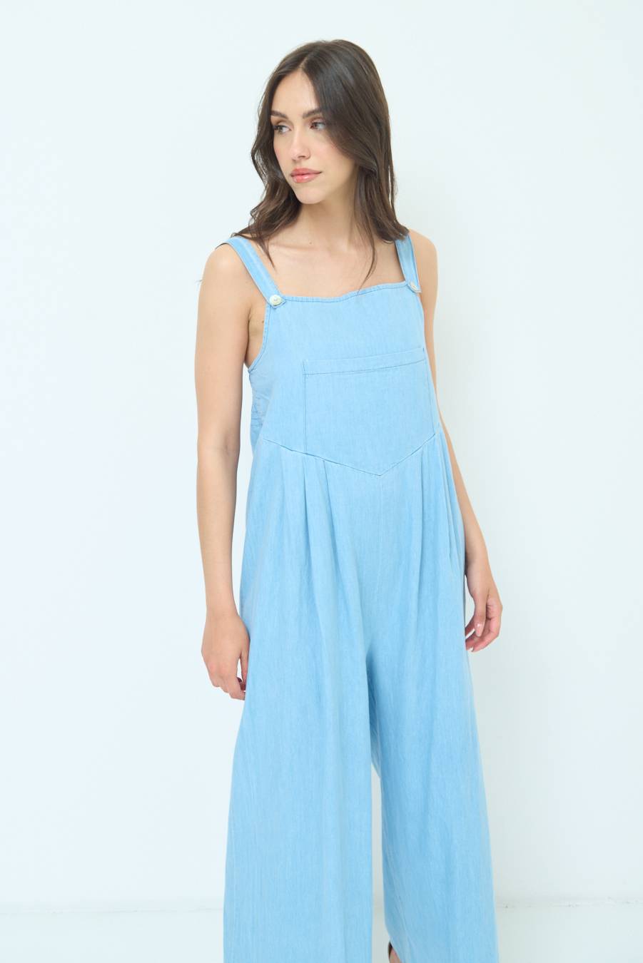 Kikisix SALOPETTE TASCA DAVANTI CHAMBRAY BLU CHIARO Trasporto libero internazionale