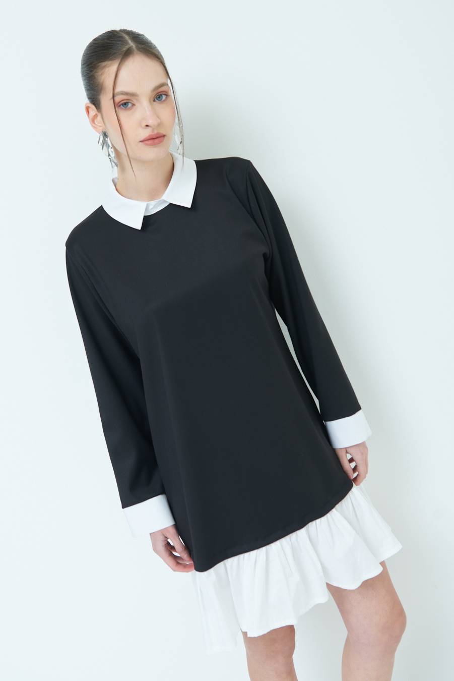 Kikisix ABITO FINTA CAMICIA BIANCO/NERO Prezzo di fabbrica