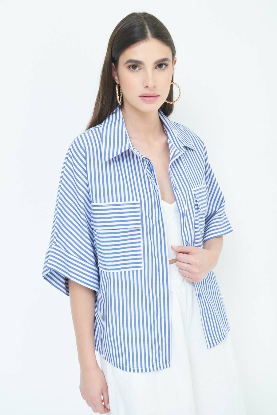 Kikisix CAMICIA OVER CON TASCHE BLU Offerta esclusiva