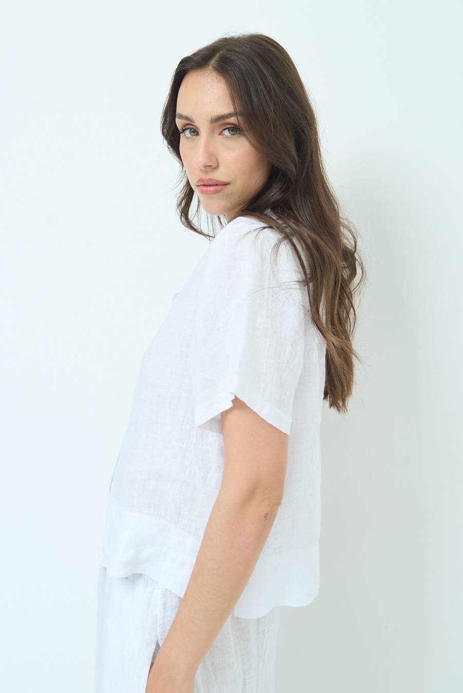 Kikisix CAMICIA LINO MEZZA MANICA BIANCO Offerta Anniversario