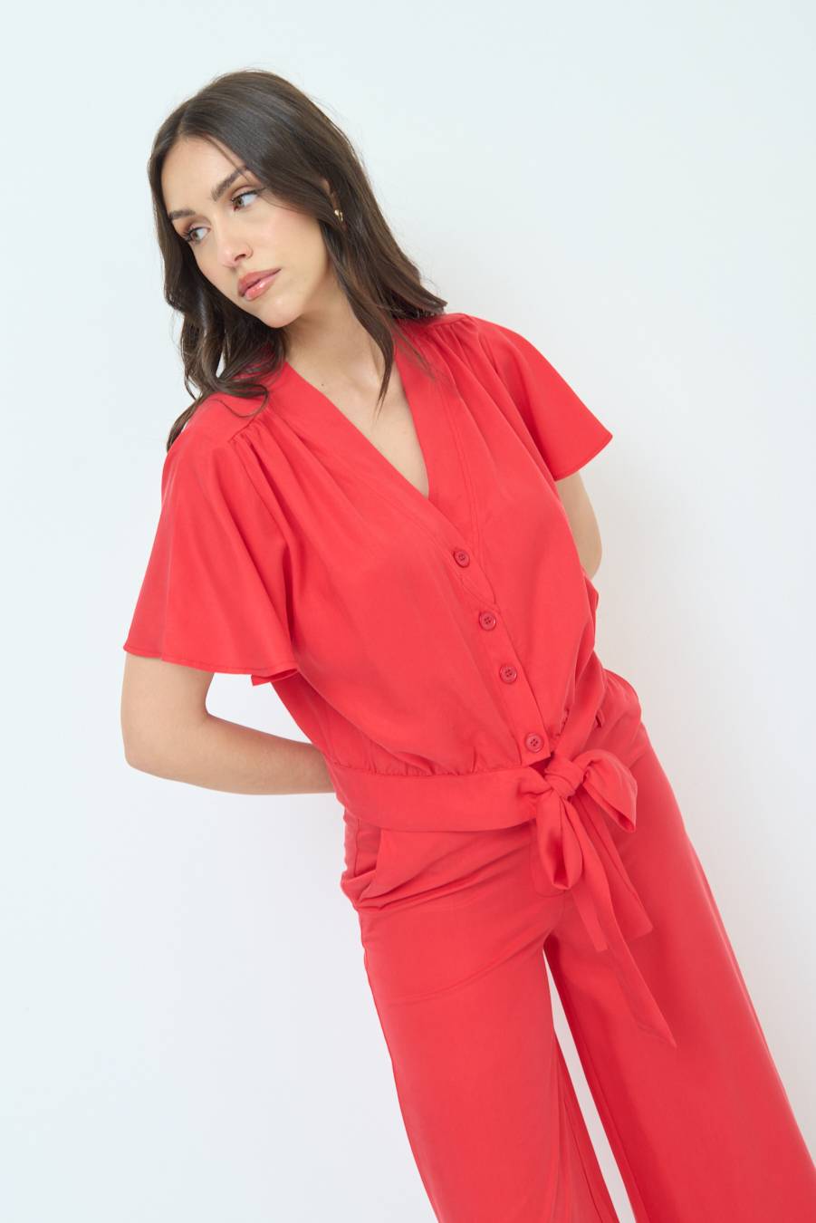 Kikisix CAMICIA SCOLLO AMPIO ROSSO Smaltimento dello stoccaggio