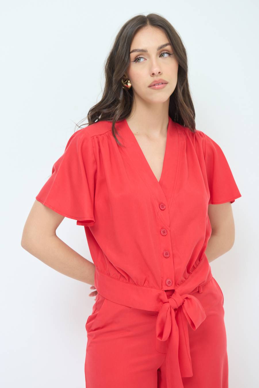 Kikisix CAMICIA SCOLLO AMPIO ROSSO Smaltimento dello stoccaggio