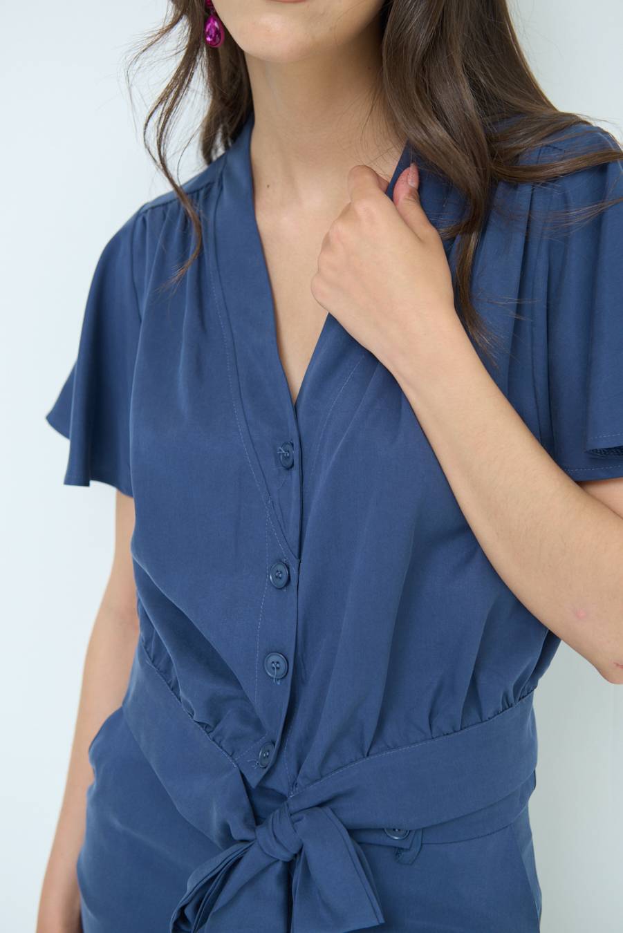 Kikisix CAMICIA SCOLLO AMPIO BLU Vendita calda