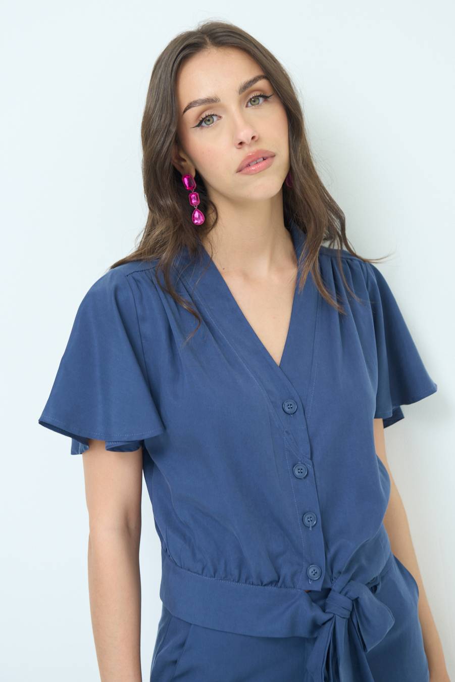 Kikisix CAMICIA SCOLLO AMPIO BLU Vendita calda