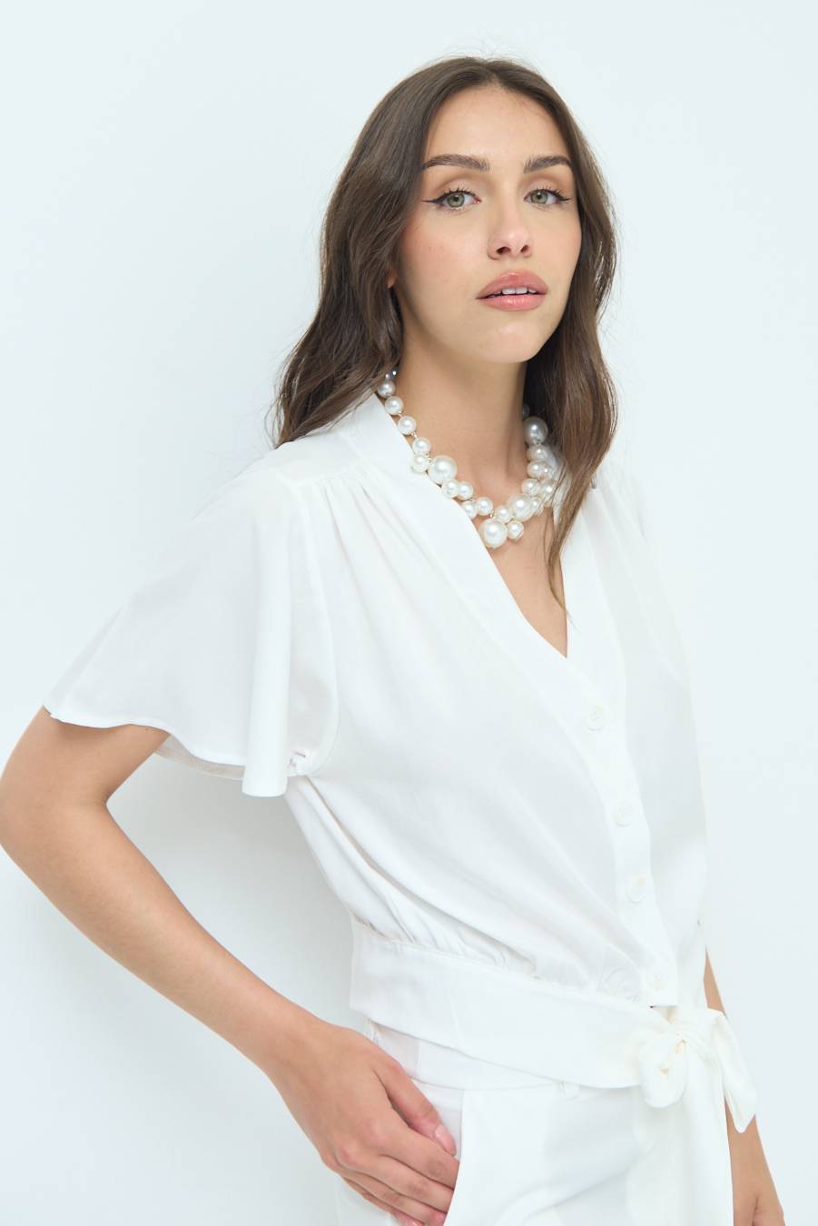 Kikisix CAMICIA SCOLLO AMPIO BIANCO Latest fashion