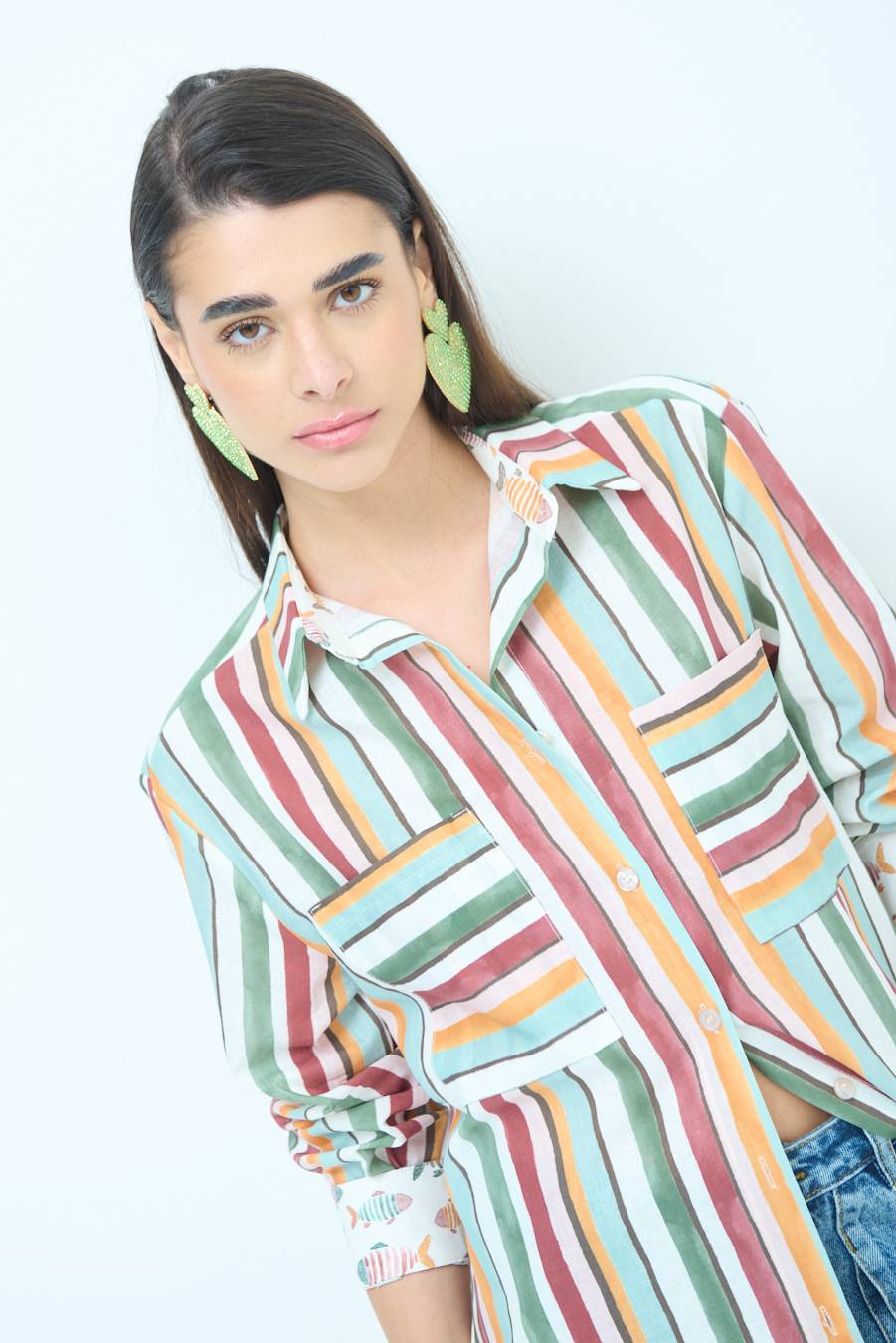 Kikisix CAMICIONE INSERTO RIGA. FANTASIA PESCE VERDE/OCRA Online Outlet