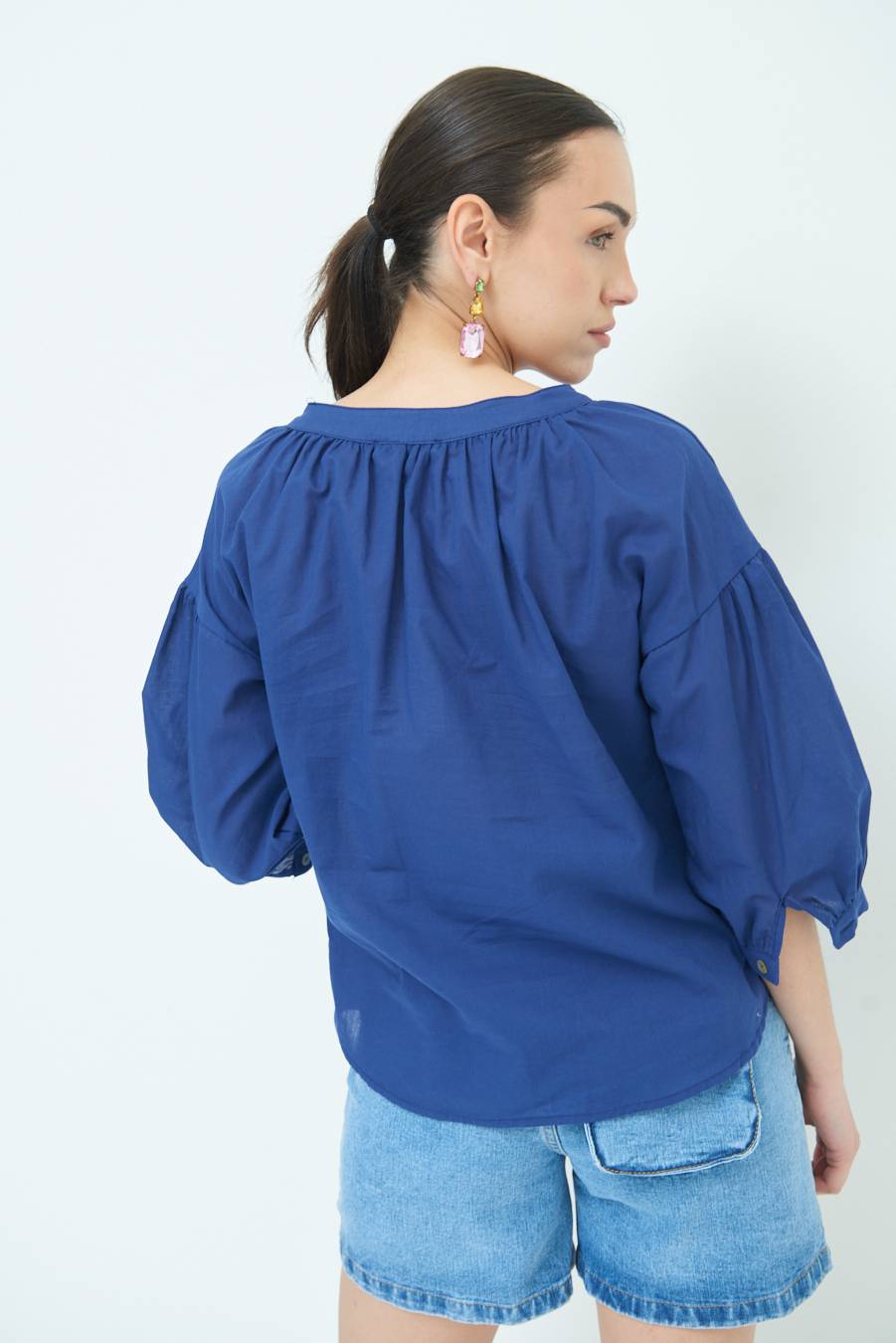 Kikisix CAMICIA SCOLLO INCRESPATO COTONE BLU Bestseller