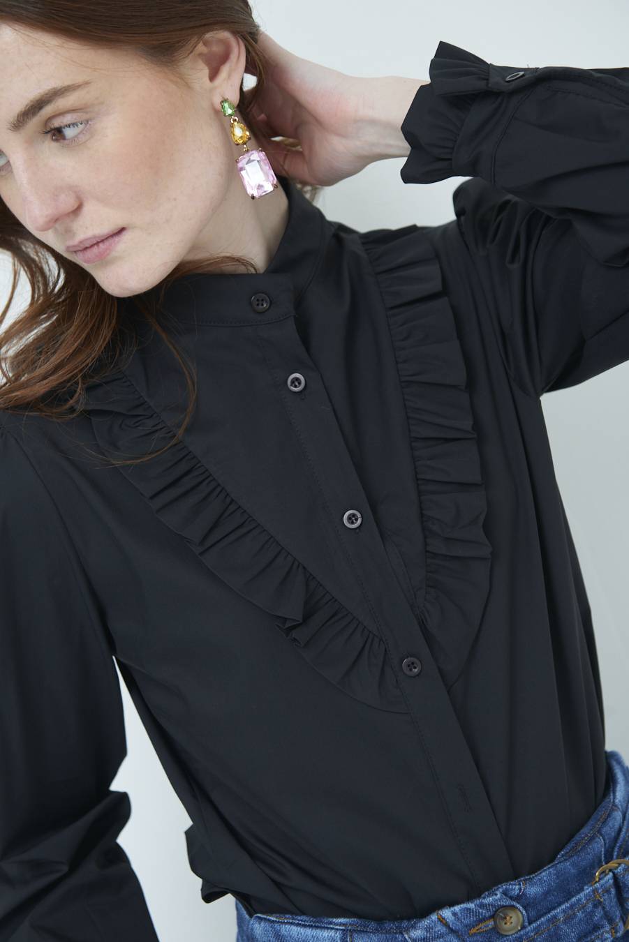 Kikisix CAMICIA CON ROUCHE NERO Ultimo giorno