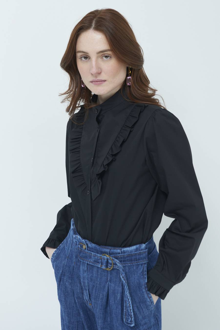 Kikisix CAMICIA CON ROUCHE NERO Ultimo giorno
