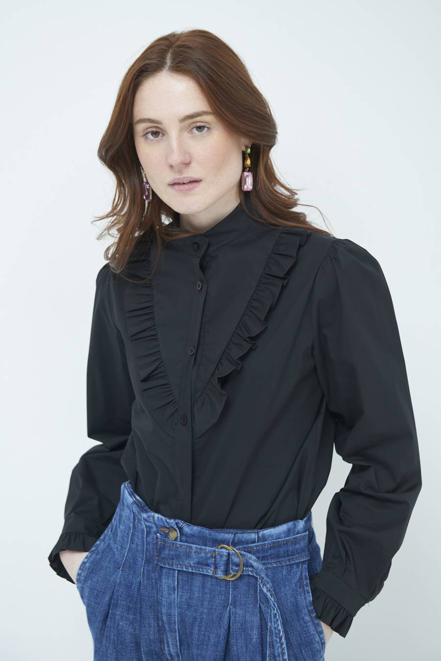 Kikisix CAMICIA CON ROUCHE NERO Ultimo giorno