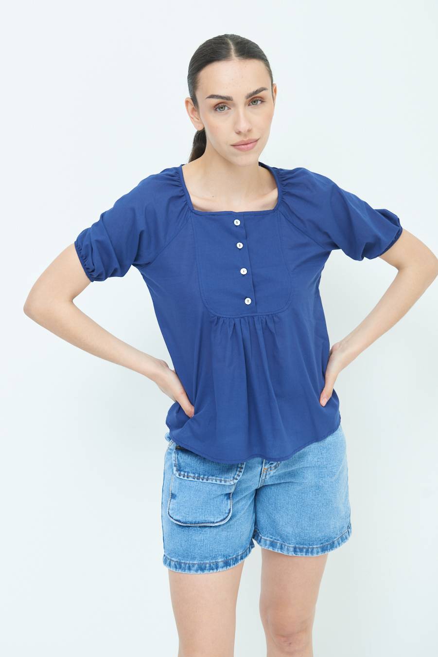 Kikisix CAMICIA CON BOTTONCINI DAV. COTONE BLU Officina