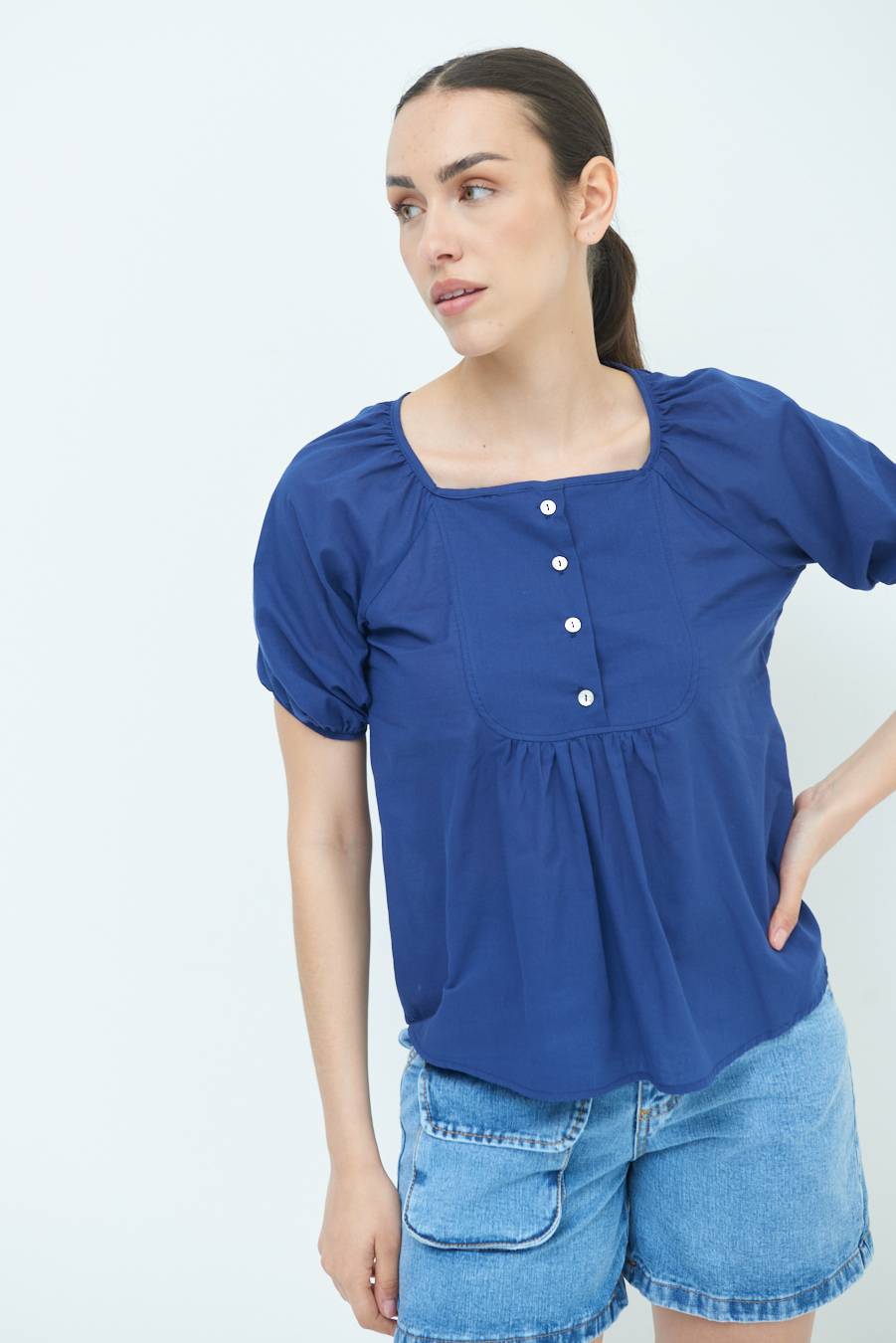 Kikisix CAMICIA CON BOTTONCINI DAV. COTONE BLU Officina