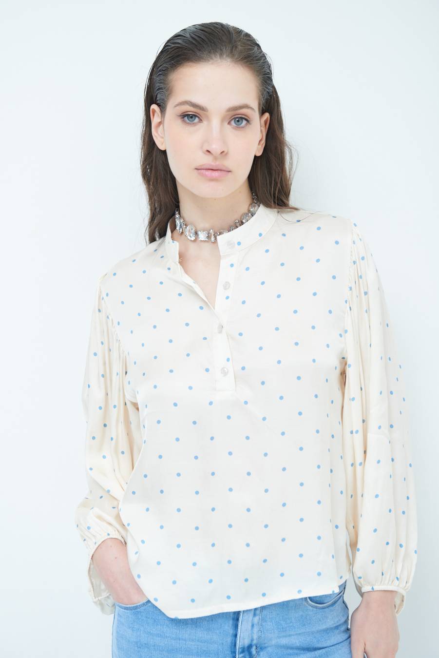 Kikisix CASACCA POIS RASO AZZURRO In vendita