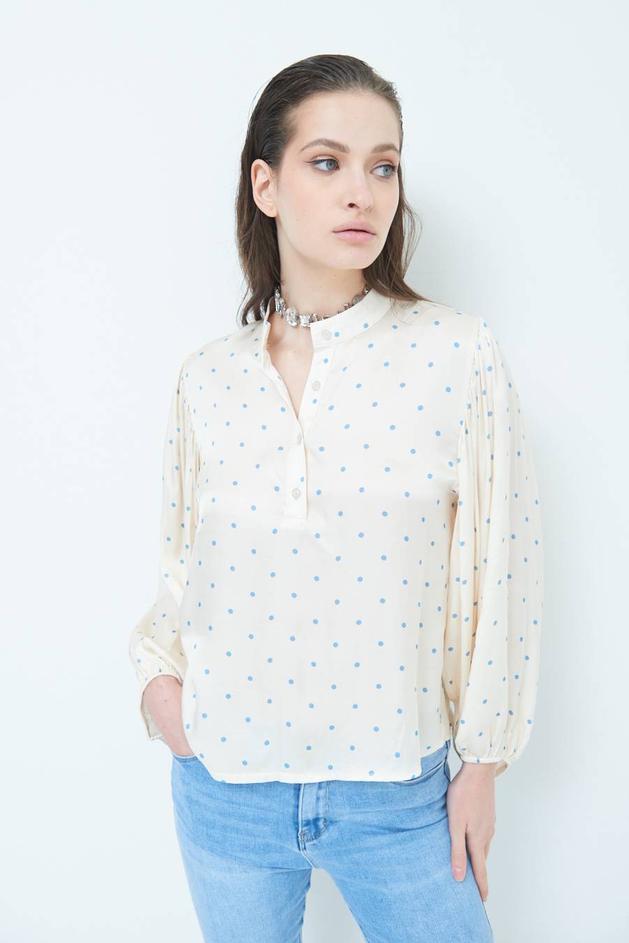 Kikisix CASACCA POIS RASO AZZURRO In vendita
