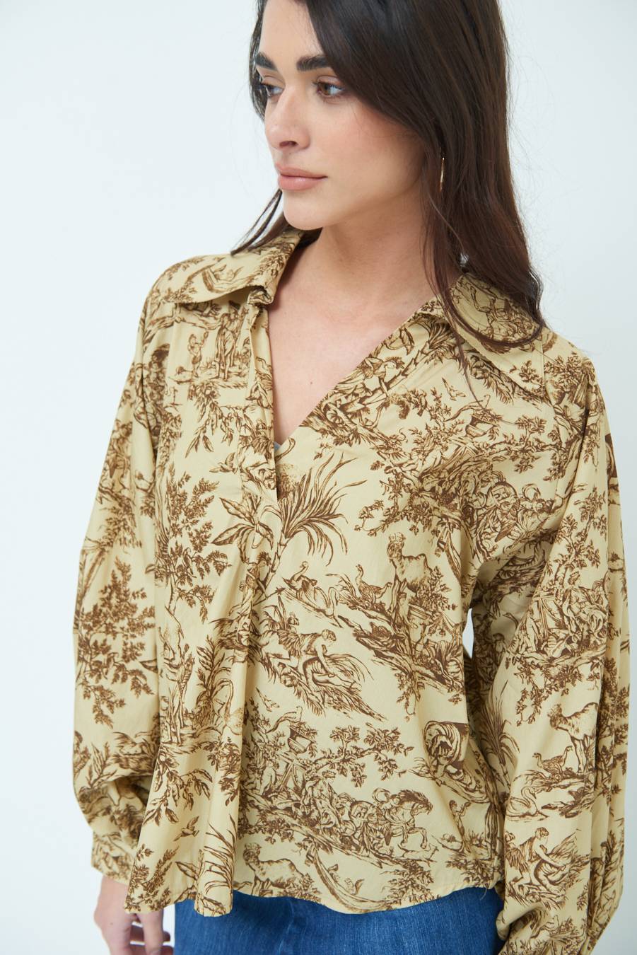 Kikisix CAMICIA POLO MANICA AMPIA FANTASIA ORIENTALE CAMMELLO Vendita