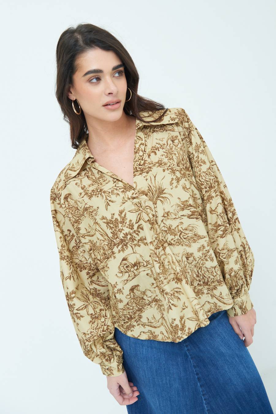 Kikisix CAMICIA POLO MANICA AMPIA FANTASIA ORIENTALE CAMMELLO Vendita