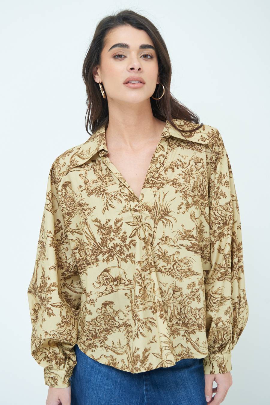 Kikisix CAMICIA POLO MANICA AMPIA FANTASIA ORIENTALE CAMMELLO Vendita