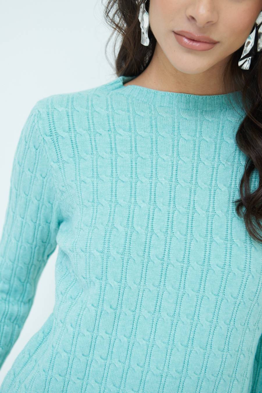 Kikisix MAGLIA PARICOLLO DISEGNO TRECCIA MENTA In Saldo