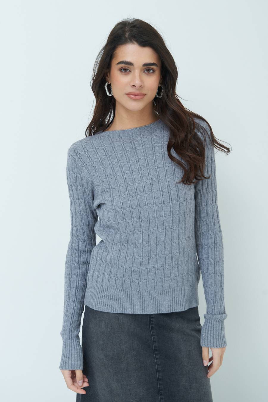 Kikisix MAGLIA PARICOLLO DISEGNO TRECCIA GRIGIO Nuova