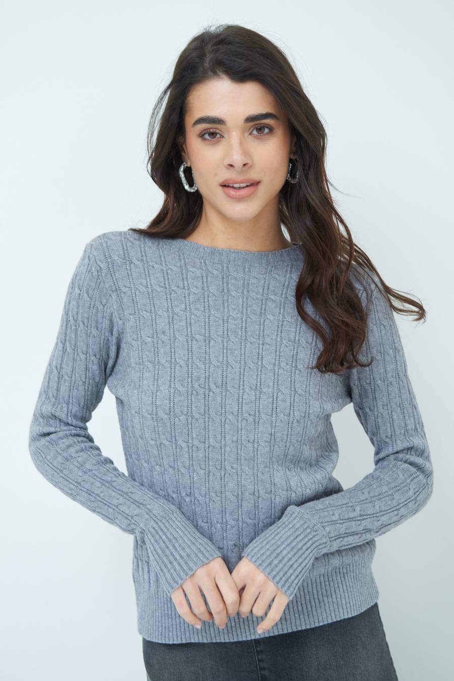Kikisix MAGLIA PARICOLLO DISEGNO TRECCIA GRIGIO Nuova