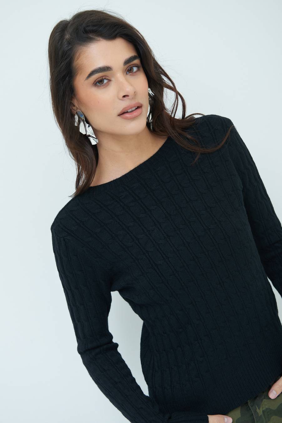 Kikisix MAGLIA PARICOLLO DISEGNO TRECCIA NERO Moda