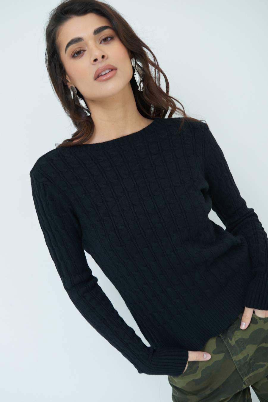 Kikisix MAGLIA PARICOLLO DISEGNO TRECCIA NERO Moda