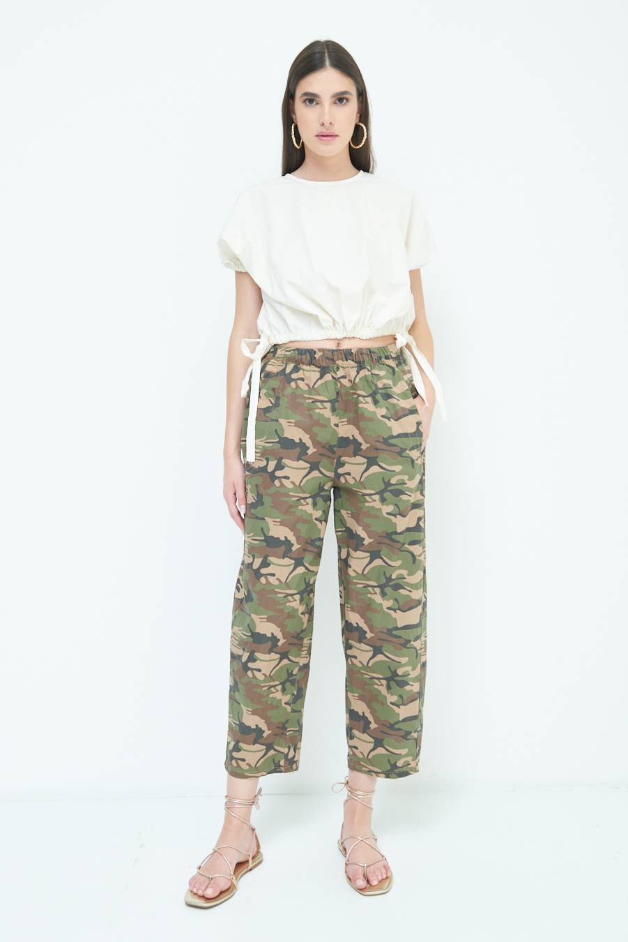Kikisix PANTALONE MIMETICO STAMPA CON ELASTICO VERDE MILITARE Grande vendita