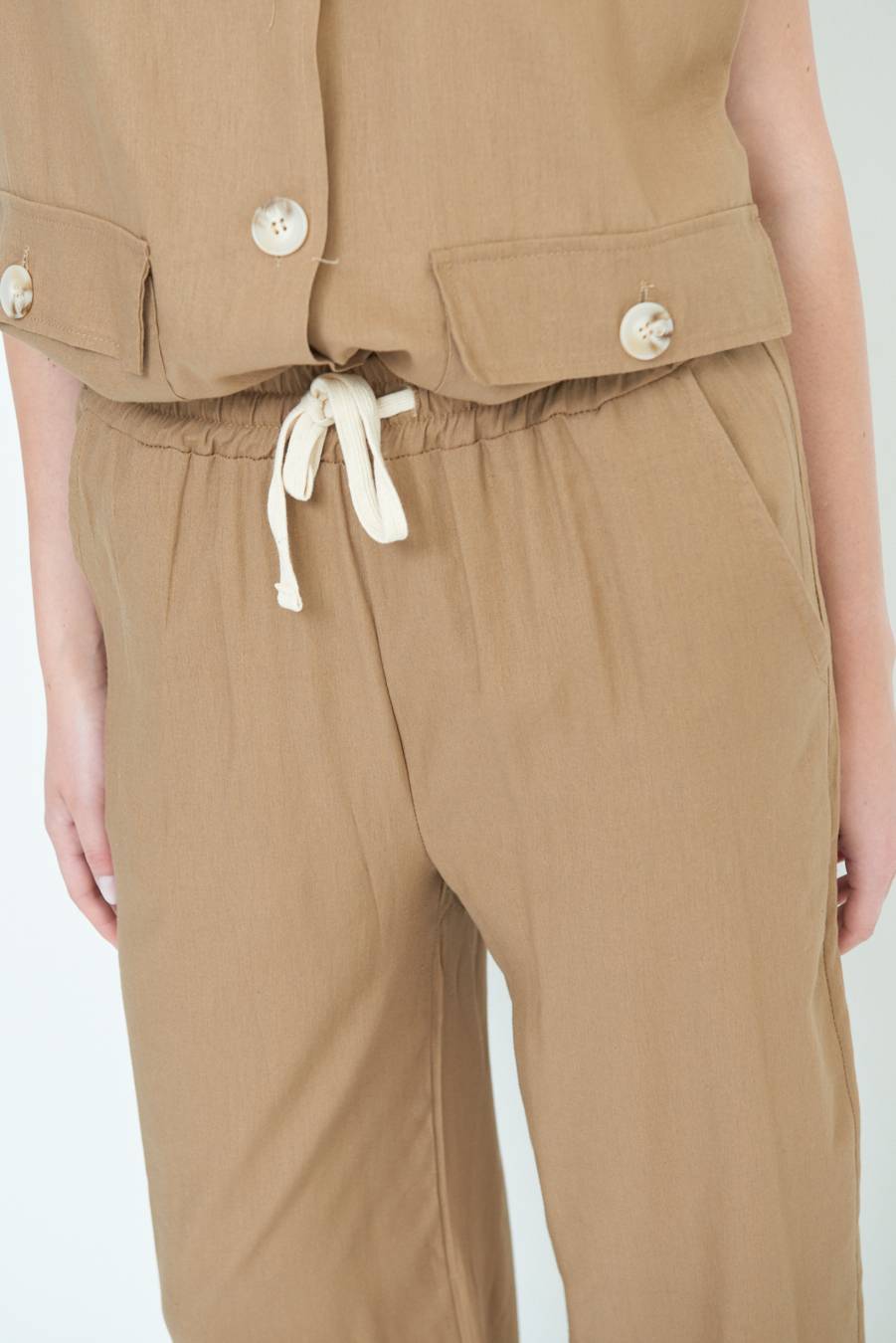Kikisix PANTA PALAZZO CON ELASTICO VISCOSA LINO TABACCO Flash Sale