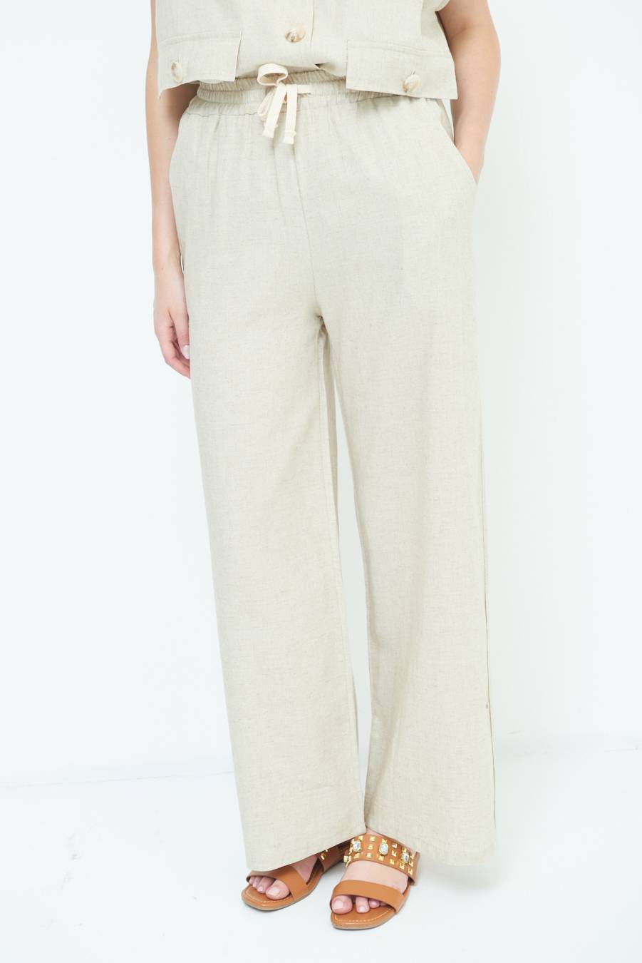 Kikisix PANTA PALAZZO CON ELASTICO VISCOSA LINO NATURALE Shopping online