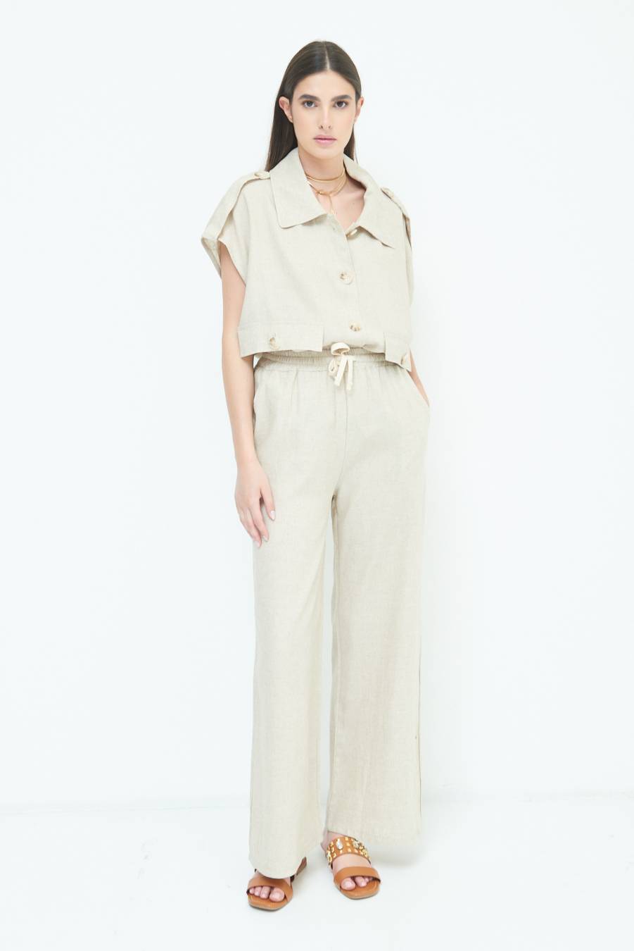 Kikisix PANTA PALAZZO CON ELASTICO VISCOSA LINO NATURALE Shopping online