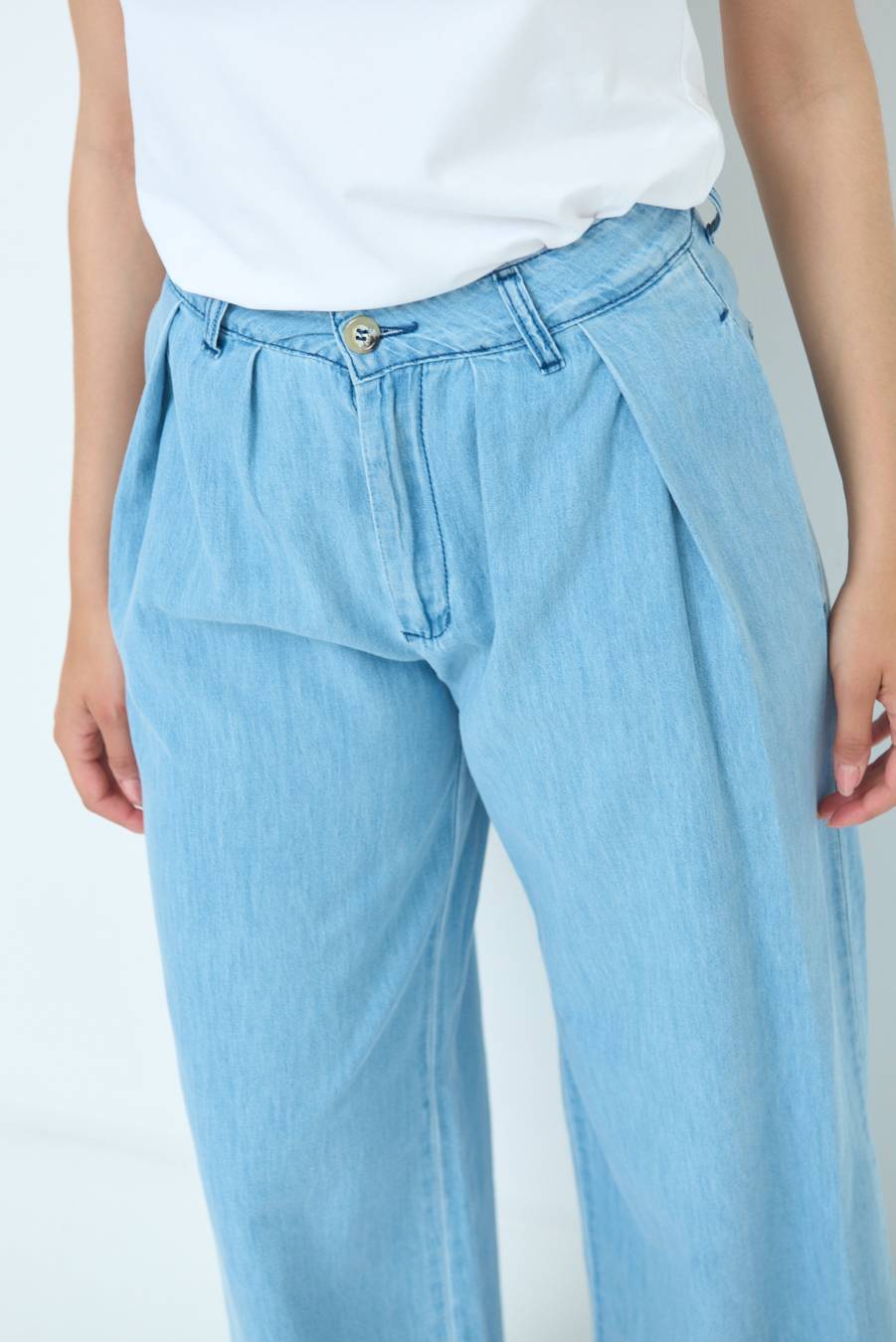 Kikisix PANTALONE CHAMBRAY PINCES BLU CHIARO Black Friday