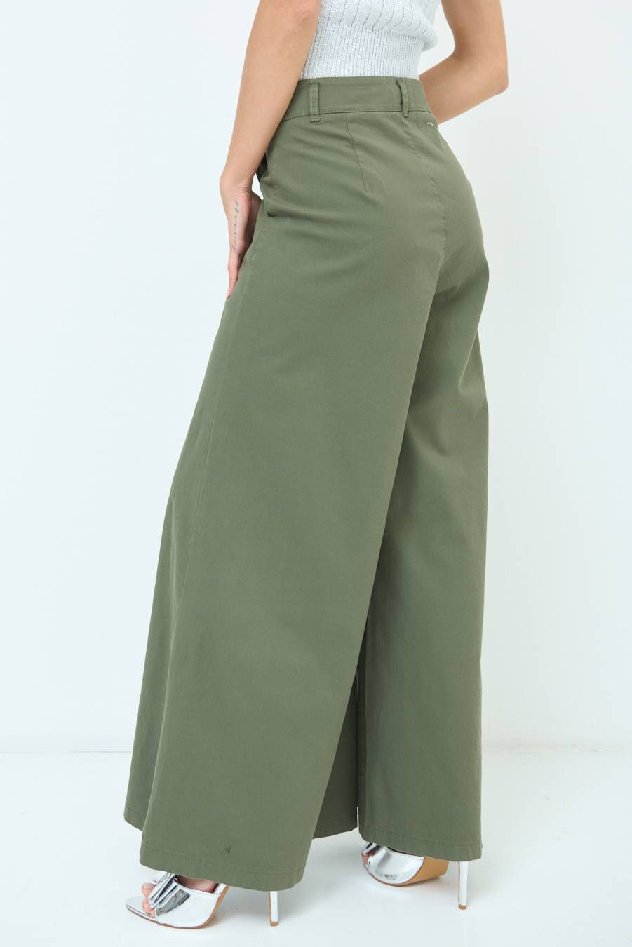 Kikisix PANTALONE PALAZZO COTONE VERDE MILITARE Offerta Anniversario