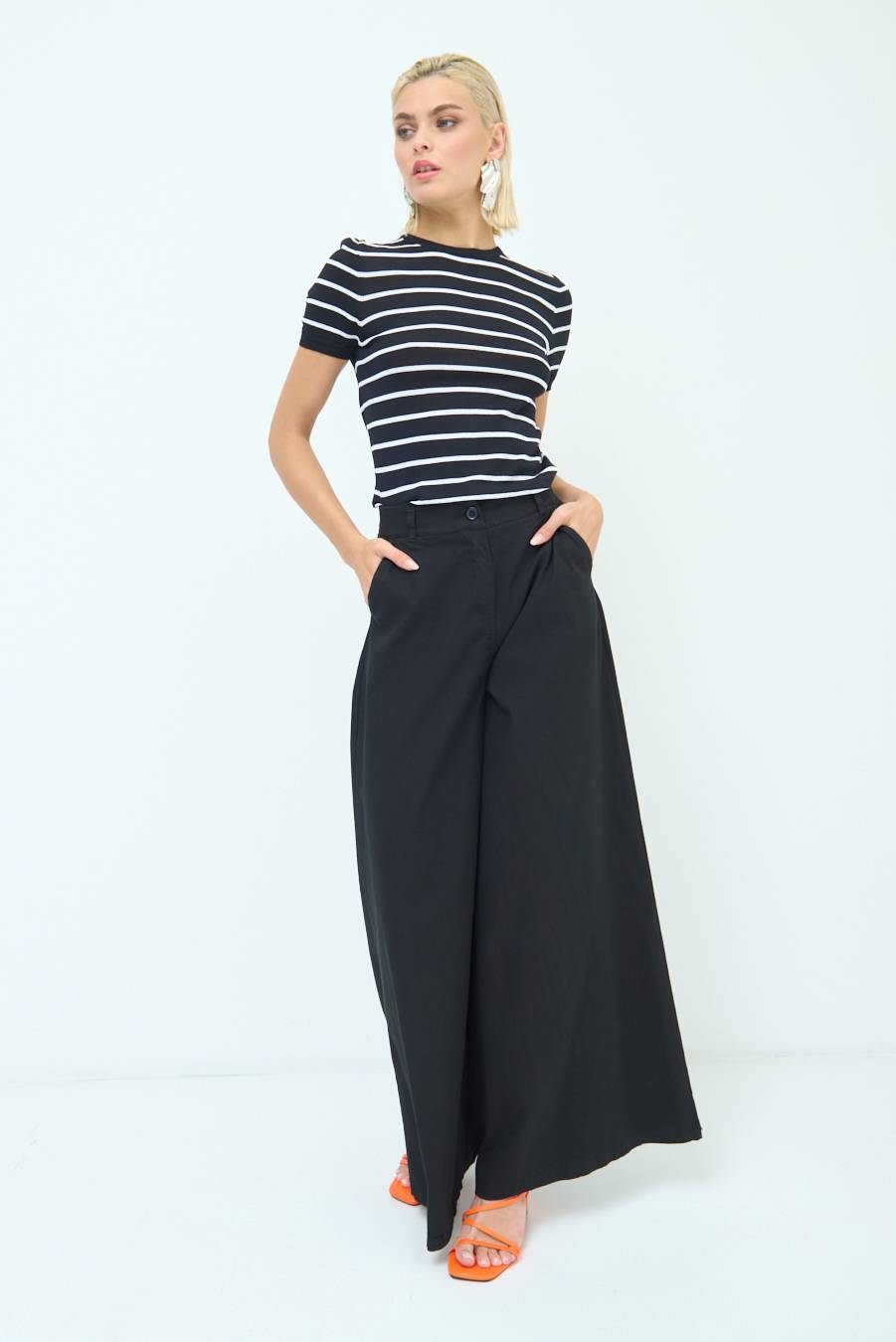 Kikisix PANTALONE PALAZZO COTONE NERO Smaltimento dello stoccaggio