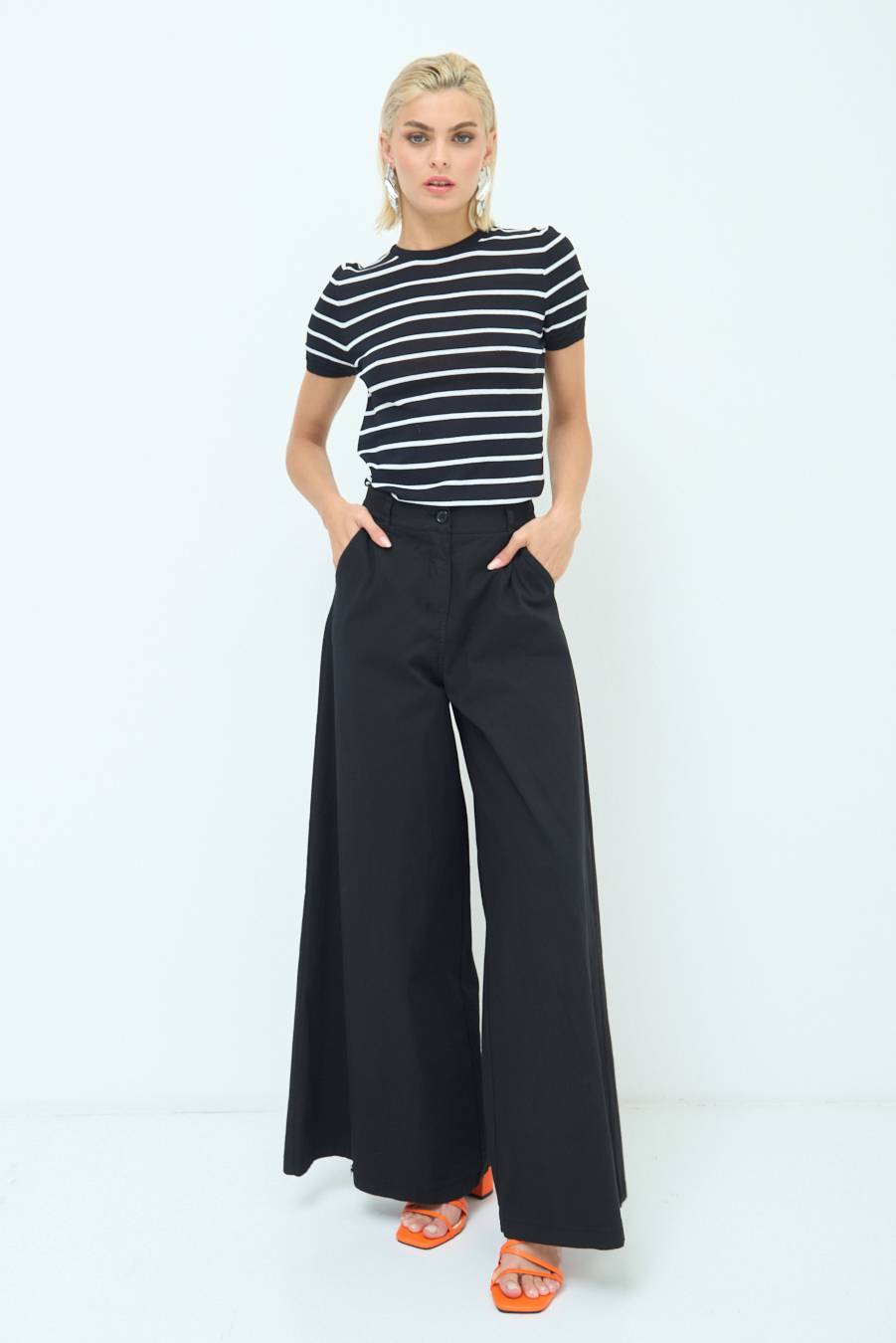 Kikisix PANTALONE PALAZZO COTONE NERO Smaltimento dello stoccaggio