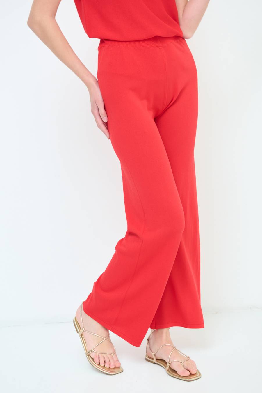 Kikisix PANTALONE PALAZZO MAGLIERIA ROSSO Vendita calda
