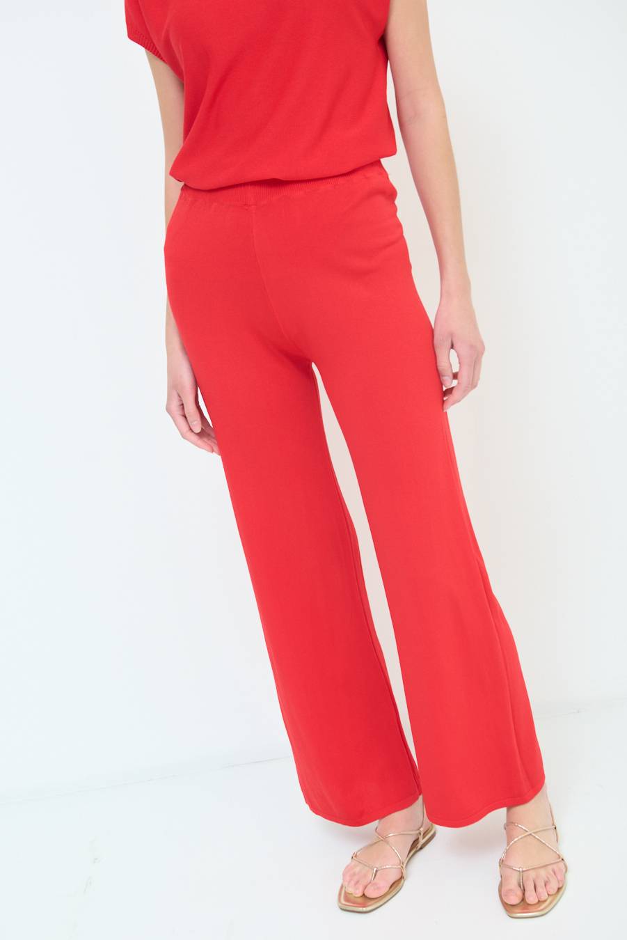 Kikisix PANTALONE PALAZZO MAGLIERIA ROSSO Vendita calda