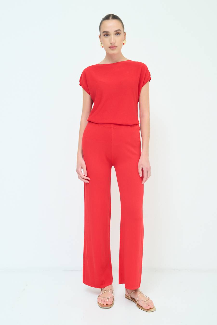 Kikisix PANTALONE PALAZZO MAGLIERIA ROSSO Vendita calda