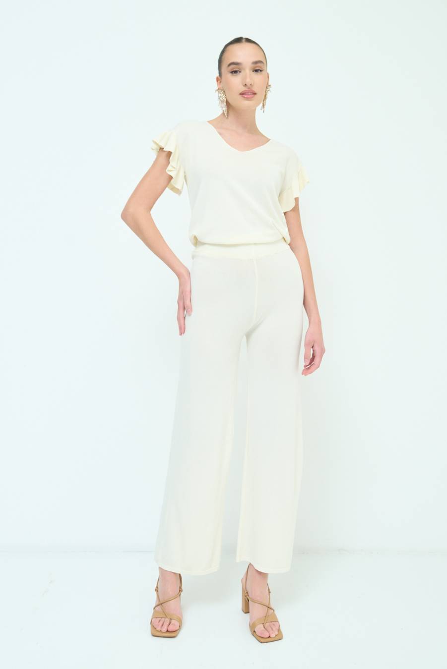 Kikisix PANTALONE PALAZZO MAGLIERIA BURRO Latest fashion